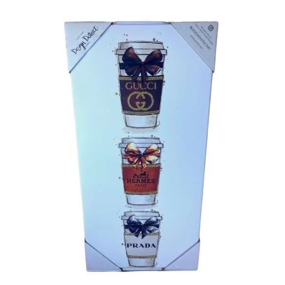 Luxury Coffee Canvas Print Wall Hanging NEW Glitter Textured Hermes Gucci Prada - Picture 1 of 2